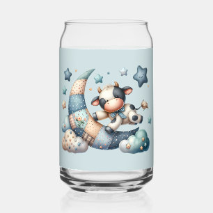 Schattige Patchwork Koe over Maan met Sterren Blikvorm Glas