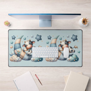Schattige Patchwork Koe over Maan met Sterren Bureaumat