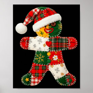 Schattige Patchwork Peperkoek Man Kerstmannen Vrou Poster