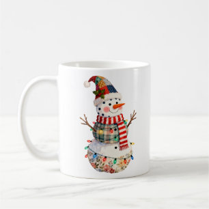 Schattige Patchwork Sneeuwman Kerstverlichting Vak Koffiemok