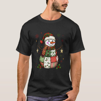 Schattige Patchwork Sneeuwman Prettig Kerstmis Ker T-shirt