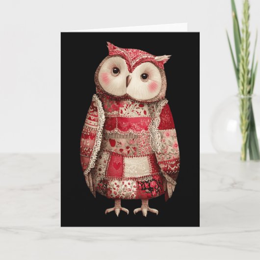 Schattige Patchwork Uil Quilt Liefhebber Valentijn Kaart (Voorkant)