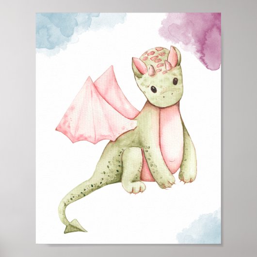 Schattige Patel Roze en Groene Dragon Display Post Poster (Voorkant)