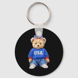Schattige patriotische beer usa 4 juli amerikaans sleutelhanger