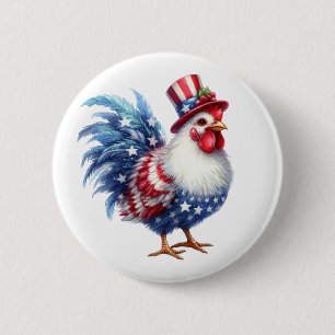 Schattige Patriotische Kip met Amerikaanse Vlag Ronde Button 5,7 Cm