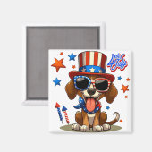 Schattige, patriottisch 4 juli hond / puppy magneet (Voorkant / Achterkant)