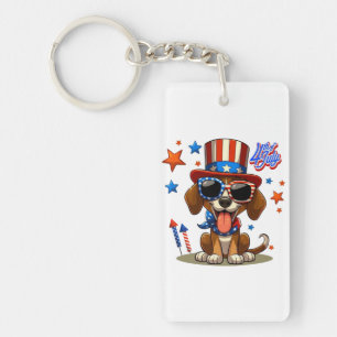 Schattige, patriottisch 4 juli hond / puppy sleutelhanger