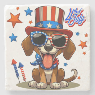 Schattige, patriottisch 4 juli hond / puppy stenen onderzetter