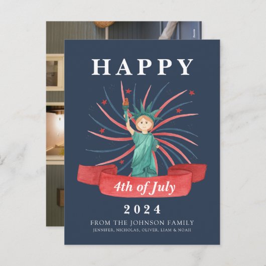 Schattige Patriottisch Rood Wit En Blauw 4 juli Feestdagenkaart (Voorkant / Achterkant)