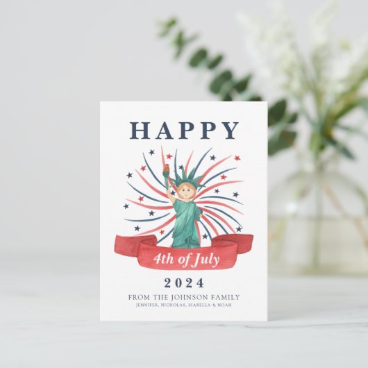 Schattige Patriottisch Rood Wit En Blauw 4 juli Feestdagenkaart (Staand voorkant)