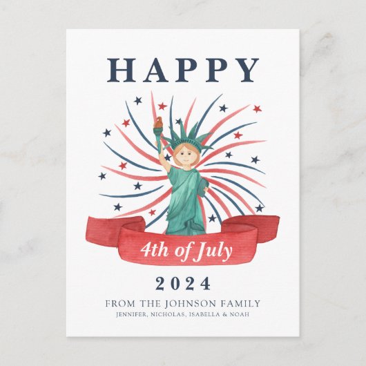 Schattige Patriottisch Rood Wit En Blauw 4 juli Feestdagenkaart (Voorkant)