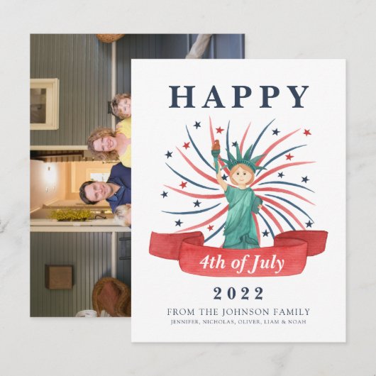 Schattige Patriottisch Rood Wit En Blauw 4 juli Feestdagenkaart (Voorkant / Achterkant)