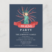 Schattige Patriottisch Rood Wit En Blauw 4 juli Uitnodiging Briefkaart (Voorkant)