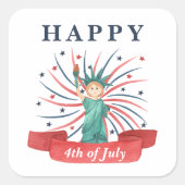 Schattige Patriottisch Rood Wit En Blauw 4 juli Vierkante Sticker (Voorkant)