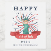 Schattige Patriottisch Rood Wit En Blauw 4 juli Wijn Etiket (Enkel label)