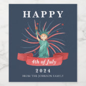 Schattige Patriottisch Rood Wit En Blauw 4 juli Wijn Etiket (Enkel label)