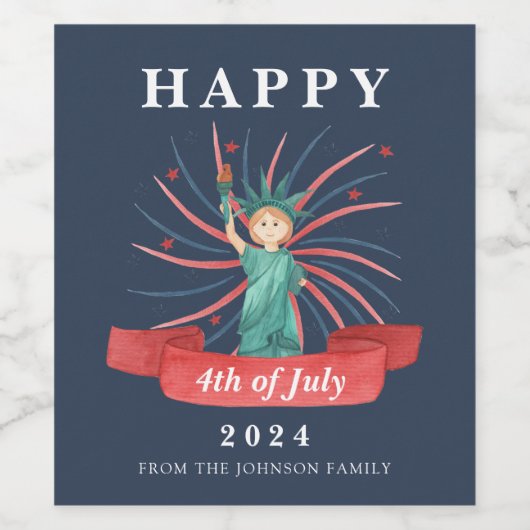 Schattige Patriottisch Rood Wit En Blauw 4 juli Wijn Etiket (Enkel label)