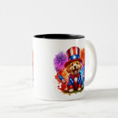 Schattige Patriottisch Uncle Sam Puppy Vuurwerk Tweekleurige Koffiemok (Voorkant rechts)