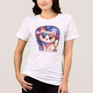 Schattige Patriottische Kat 4 Juli Kawaii Tri-Blend Shirt