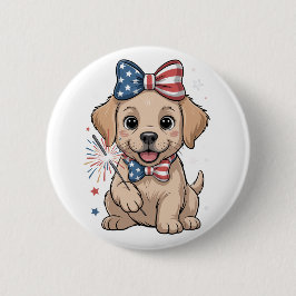 Schattige Patriottische Puppy Viering 4 juli Ronde Button 5,7 Cm