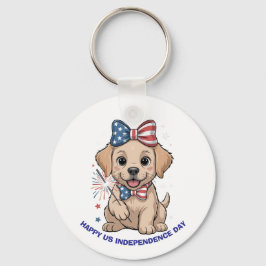 Schattige Patriottische Puppy Viering 4 juli Sleutelhanger