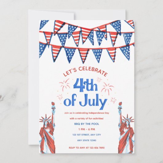 Schattige patriottische uitnodiging voor 4 juli (Voorkant)