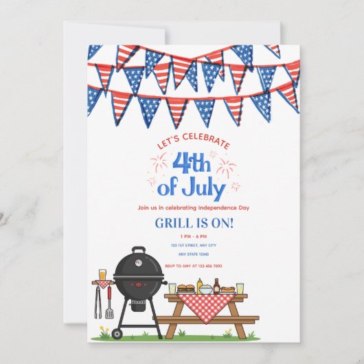 Schattige patriottische uitnodiging voor 4 juli BB (Voorkant)