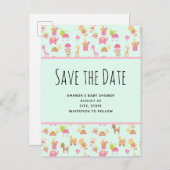 Schattige Patroon met Kwekerijdieren Sla de Datum Uitnodiging Briefkaart (Voorkant / Achterkant)