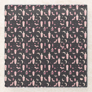 Schattige patroon zwart en roze vampier hekserij glazen onderzetter