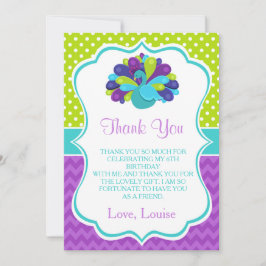 Schattige Pauw Groen en Paarse Verjaardag Bedankkaart