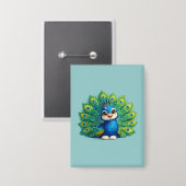 Schattige Pauw met Grote Ogen Kawaii Vogelontwerp Button (Voorkant / Achterkant)
