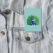 Schattige Pauw met Grote Ogen Kawaii Vogelontwerp Button (Insitu)