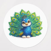 Schattige Pauw met Grote Ogen Kawaii Vogelontwerp Labels (Design 2)