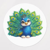 Schattige Pauw met Grote Ogen Kawaii Vogelontwerp Labels (Design 1)