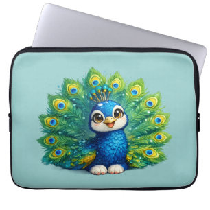 Schattige Pauw met Grote Ogen Kawaii Vogelontwerp Laptop Sleeve