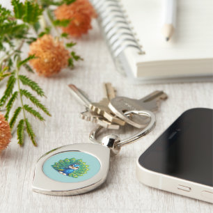 Schattige Pauw met Grote Ogen Kawaii Vogelontwerp Sleutelhanger
