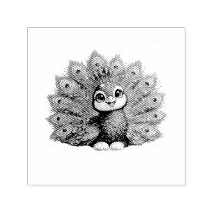 Schattige Pauw met Grote Ogen Kawaii Vogelontwerp Zelfinktende Stempel