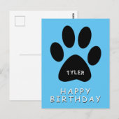 Schattige Paw Print Blauw Gelukkige Verjaardag Briefkaart (Voorkant / Achterkant)