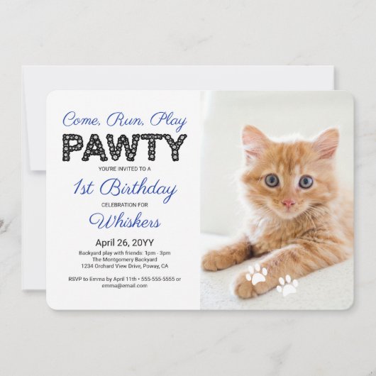 Schattige Paw Prints Aangepaste Foto Pet Verjaarda Kaart (Voorkant)