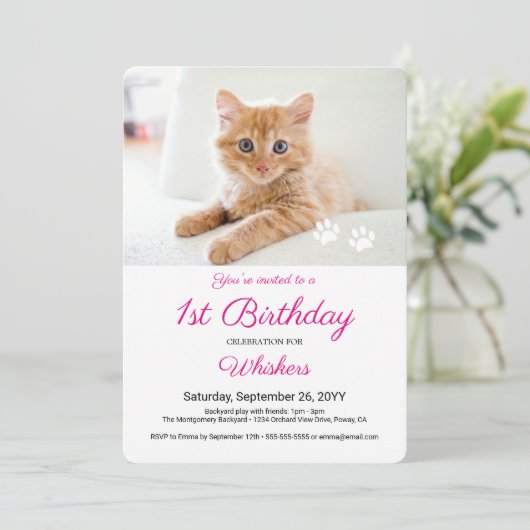 Schattige Paw Prints Custom Pet Verjaardagsfeestfo Kaart (Staand voorkant)