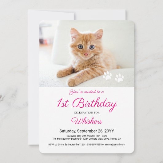 Schattige Paw Prints Custom Pet Verjaardagsfeestfo Kaart (Voorkant)