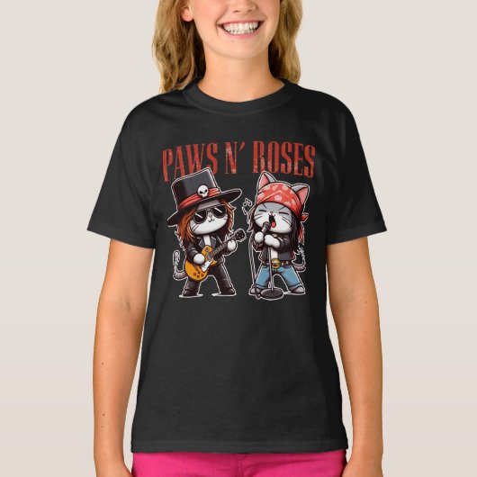 Schattige Paws 'N Rozen Funny Rock Cat Dochter Gif T-shirt (Voorkant)