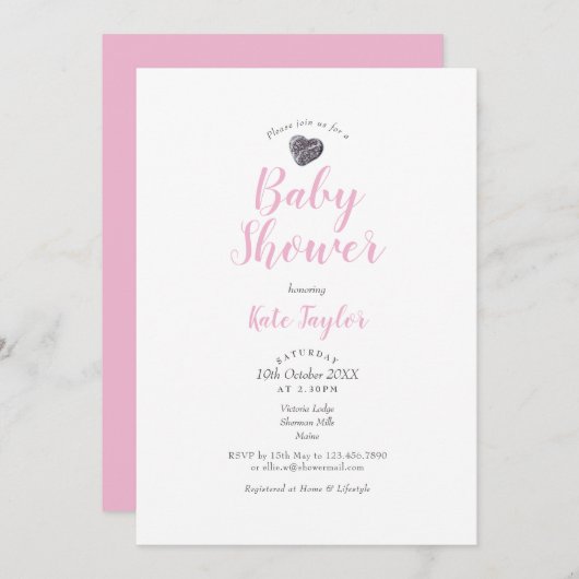 Schattige Pebble Hart Baby Shower / Sprinkle Kaart (Voorkant / Achterkant)