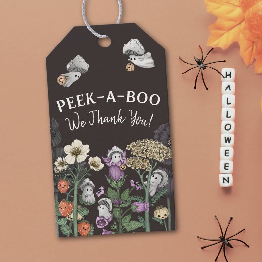 Schattige Peek-a-Boo Halloween Baby shower Favorie Cadeaulabel