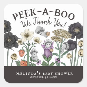 Schattige Peek-a-Boo Halloween Baby shower Favorie Vierkante Sticker