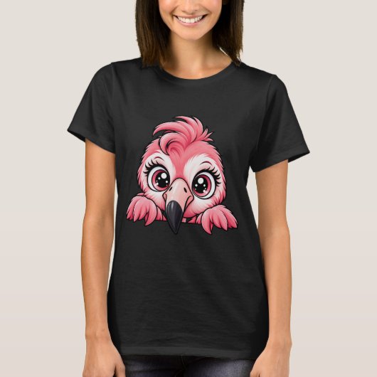 Schattige Peekaboo Flamingo T-shirt (Voorkant)