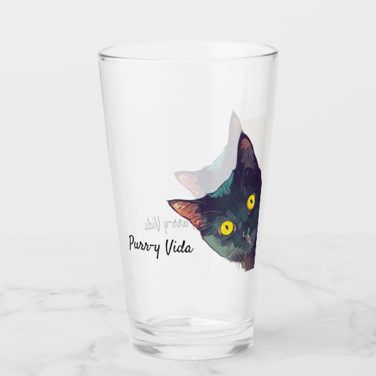 Schattige Peeking Cat Gesponnen-y Vida Drink Glas (Voorkant)