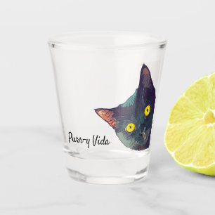 Schattige Peeking Cat Gesponnen-y Vida Shot Glass Glas