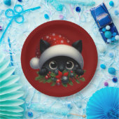 Schattige Peeking Christmas Black Cat Papieren Bordje (Feest)