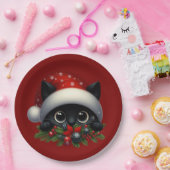 Schattige Peeking Christmas Black Cat Papieren Bordje (Feest)